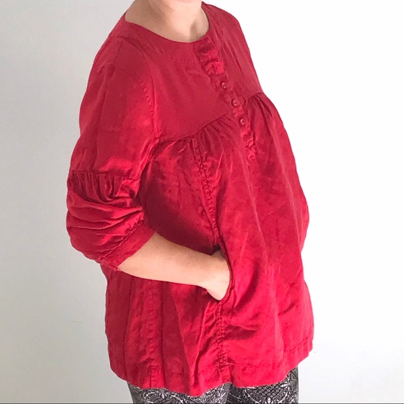 Silk Blend Tunic with Pockets and Lantern Sleeves - Picture 4 of 12